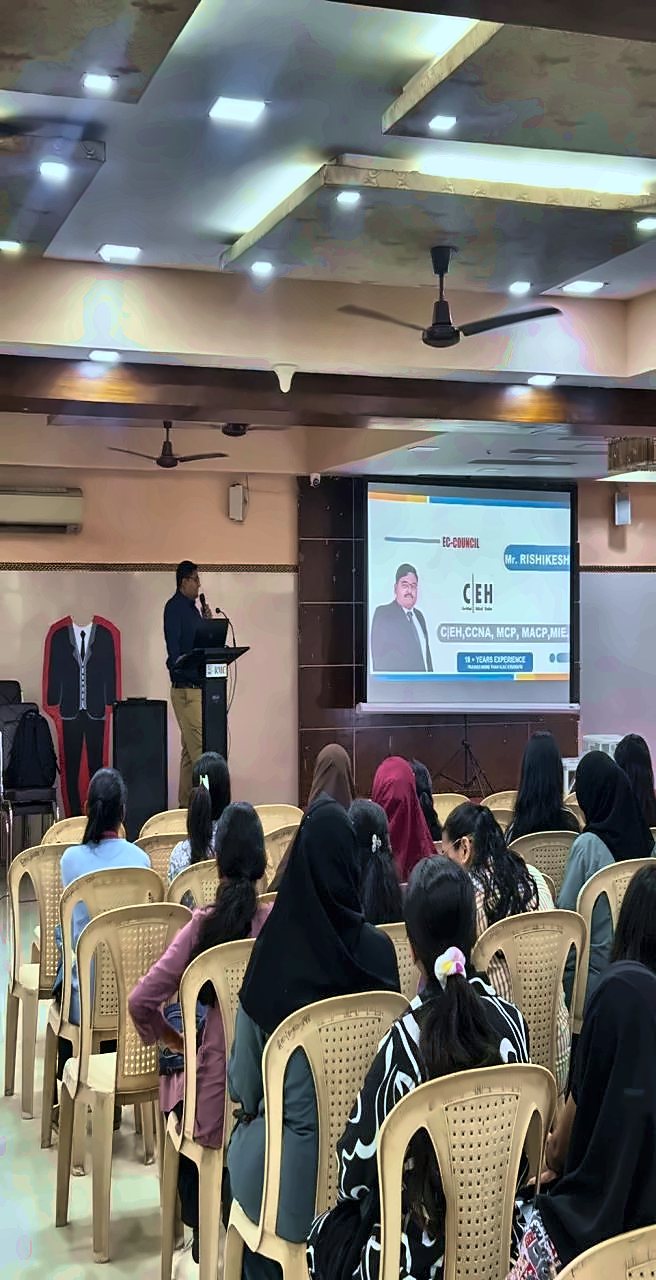 Rishikesh Pandey conducting a Cyber Security with practical demonstrations session at Reena Mehta College of Arts, Commerce, Science & Management Studies, 10 Feb 2026